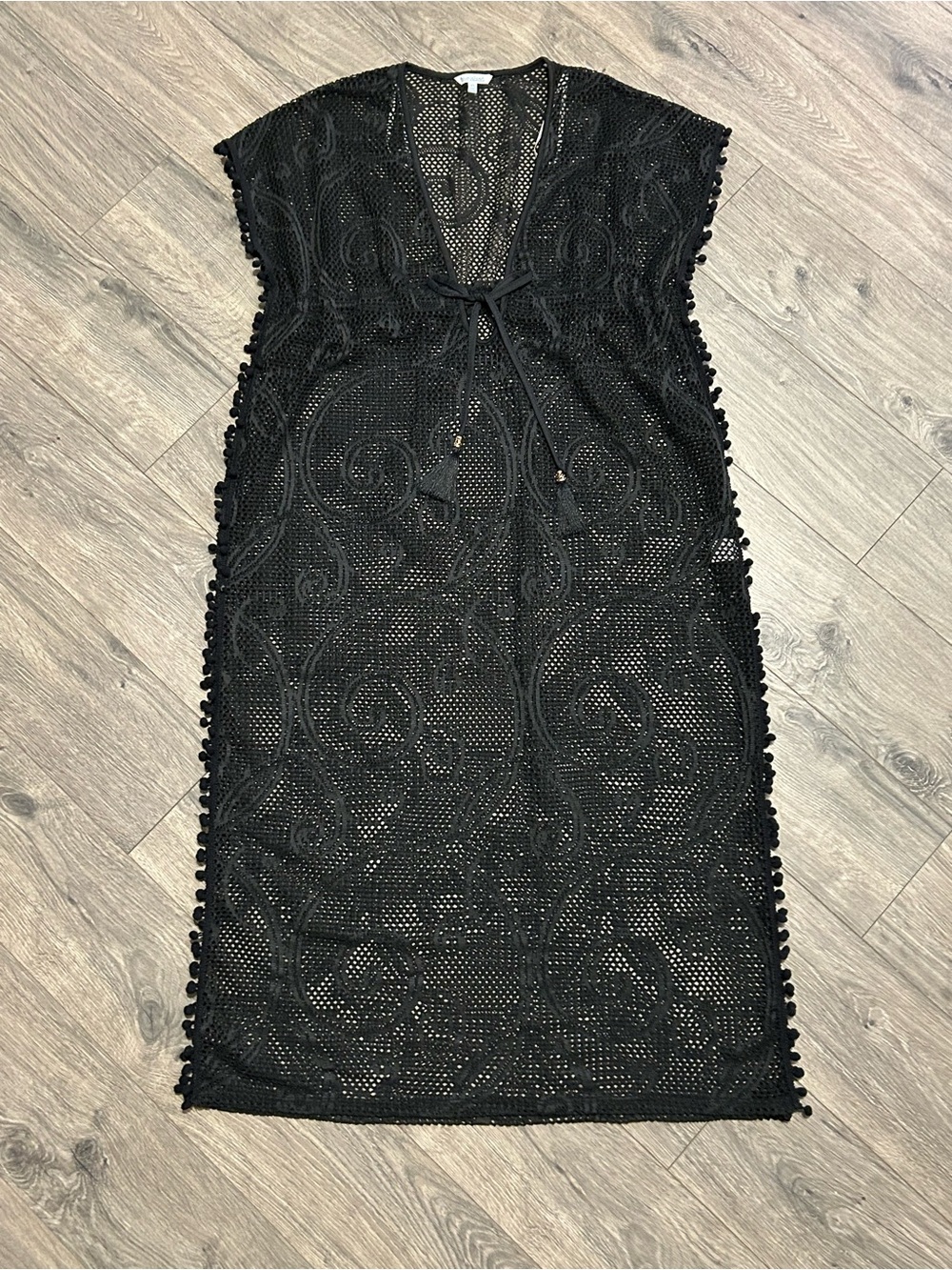 blue island Black Crochet Tie-Front Maxi Dress